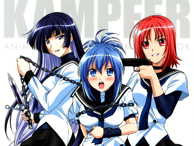 Three Anime Girls with Weapons — Blue