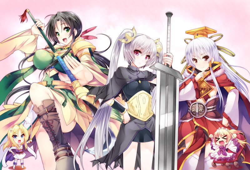 Three Anime Girls with Weapons — Pink, Playful