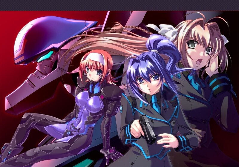 Three Anime Girls with Weapons — Purple, Dramatic, Mecha