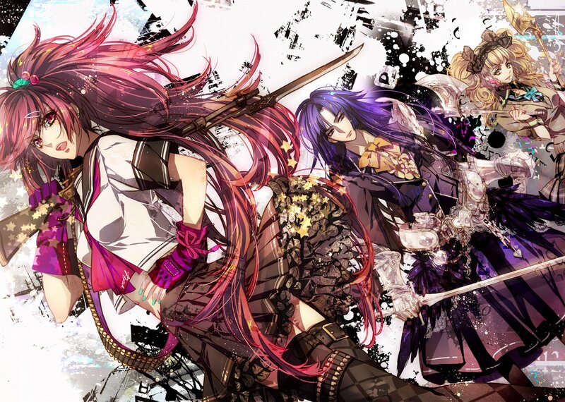 Three Anime Girls with Weapons — Purple