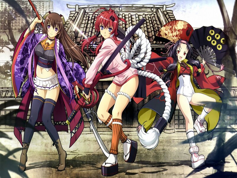 Three Anime Girls with Weapons — Red, Action