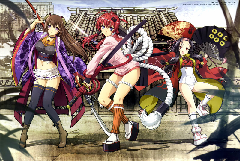Three Anime Girls with Weapons — Red