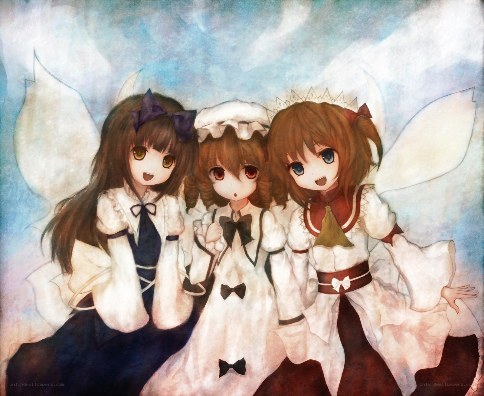 three anime girls with wings