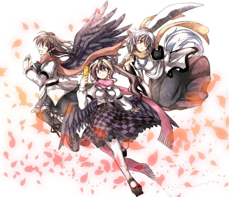 three anime girls with wings
