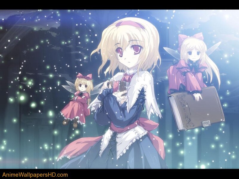 Three Anime Girls with Wings — Blue, Dreamy, Night