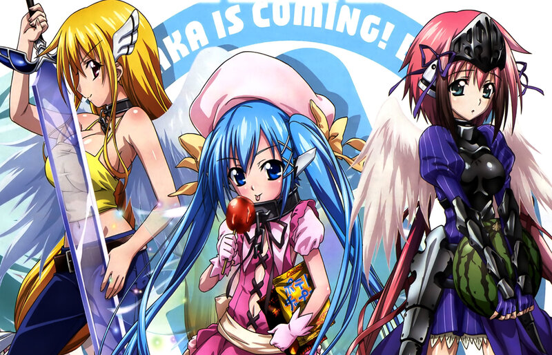 Three Anime Girls with Wings — Blue, Playful