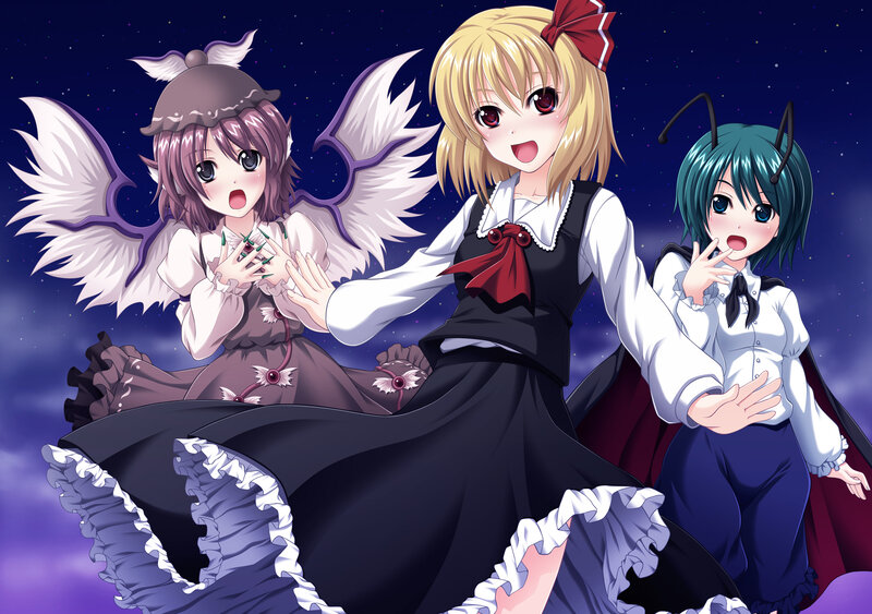 Three Anime Girls with Wings — Purple