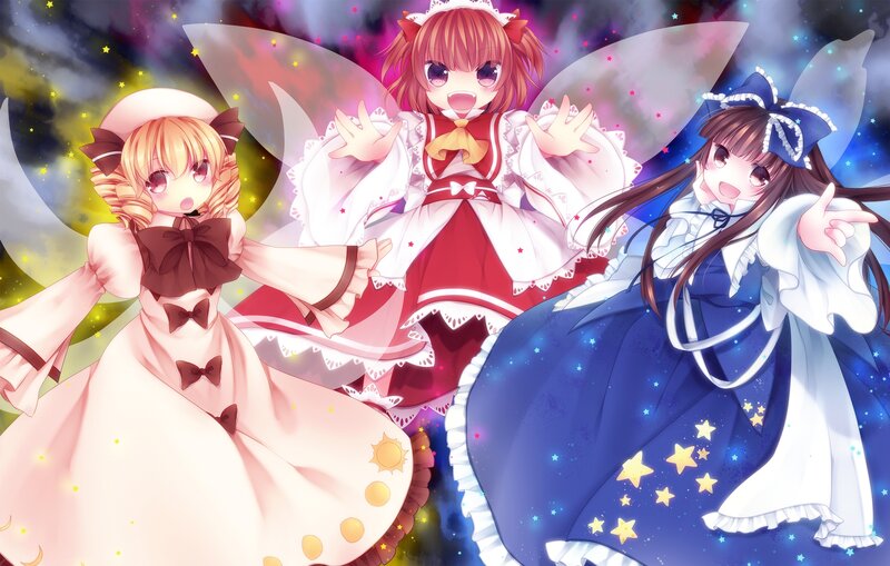 Three Anime Girls with Wings — Red, Fantastical