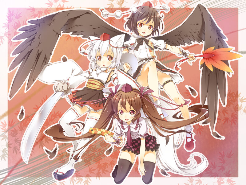 Three Anime Girls with Wings — Red