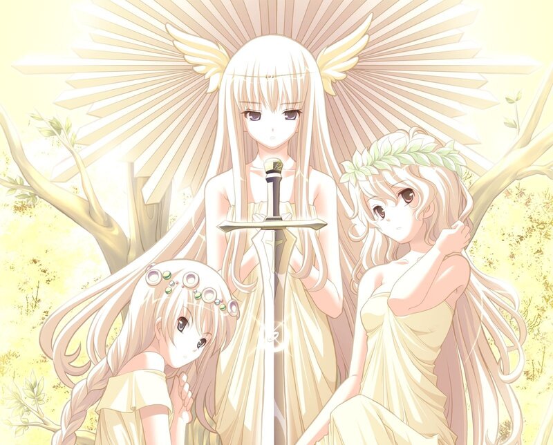 Three Anime Girls with Wings — Yellow, Serene