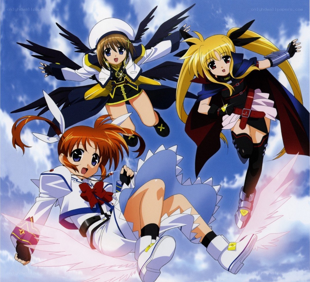 three anime girls with wings