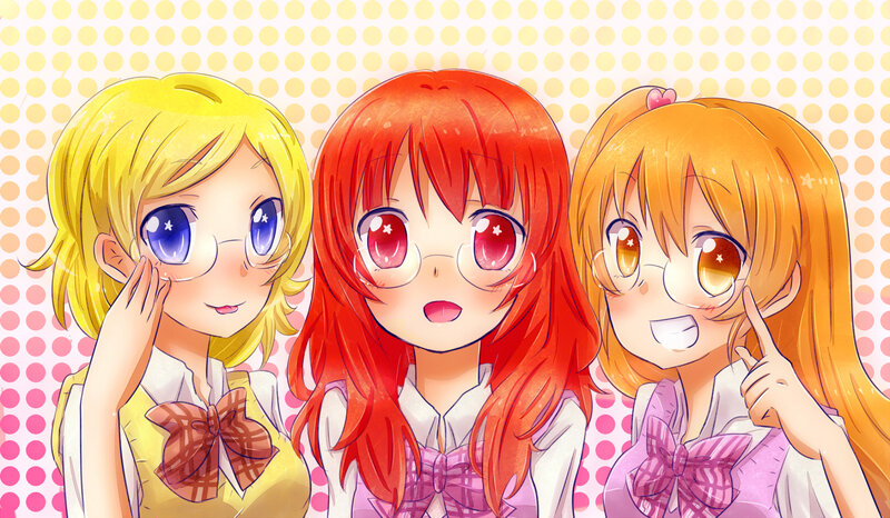 Three Anime Girls — Yellow, Cheerful, Glasses