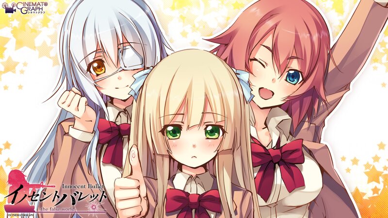 Three Anime Girls — Yellow, Cheerful, School Uniforms, Bows
