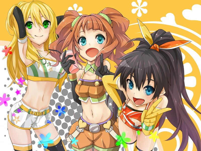Three Anime Girls — Yellow, Cheerful, Summer