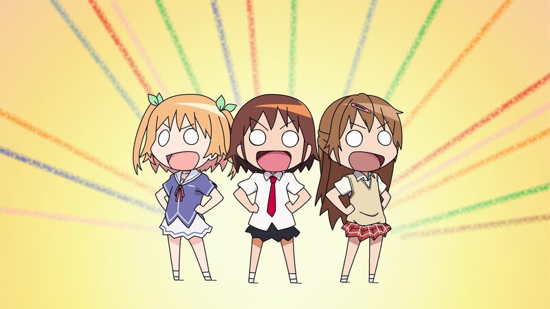 Three Anime Girls — Yellow, Energetic, School Uniforms