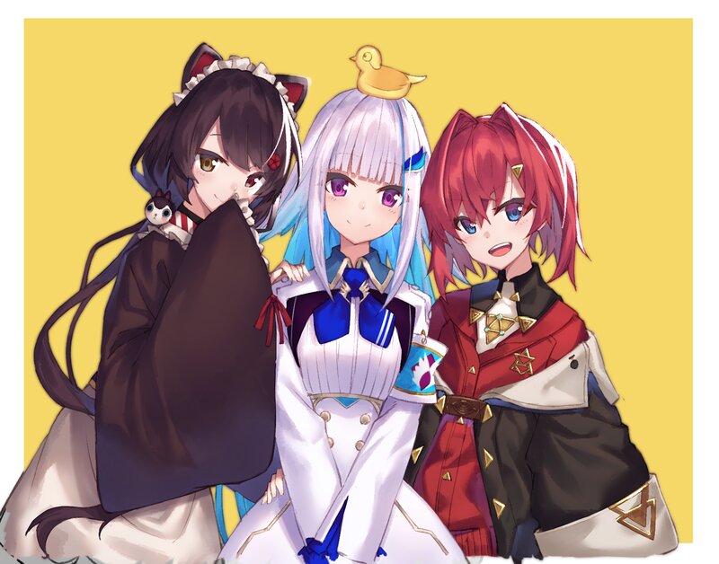 Three Anime Girls — Yellow, Friendly