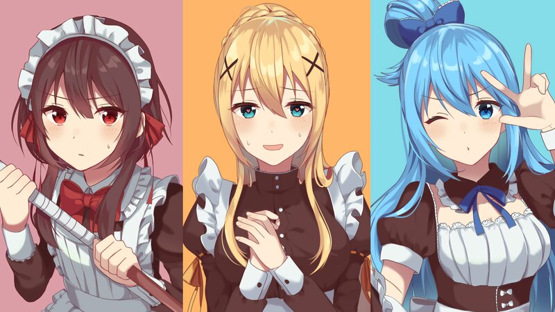 Three Anime Maids — Brown