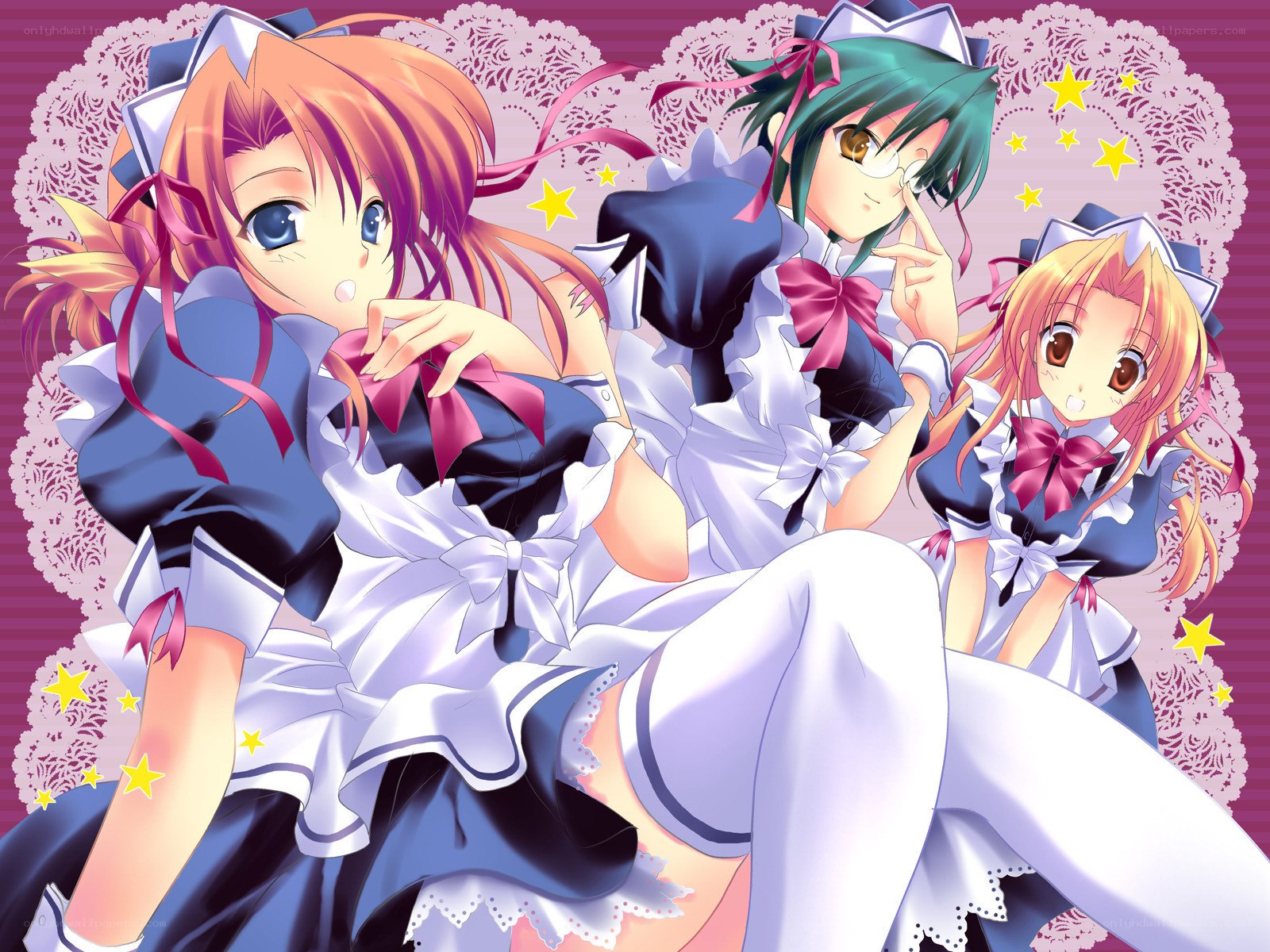 Three anime maids in a heart