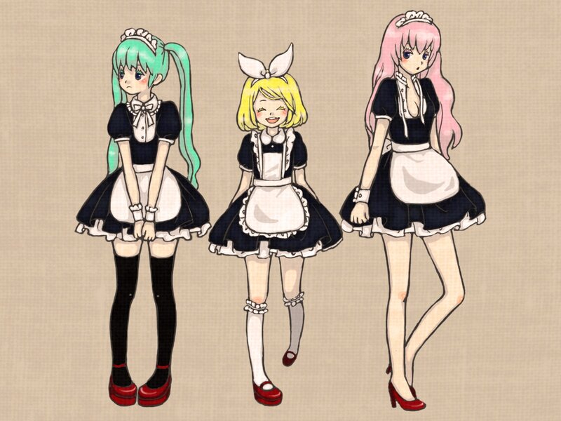 Three anime maids in uniform