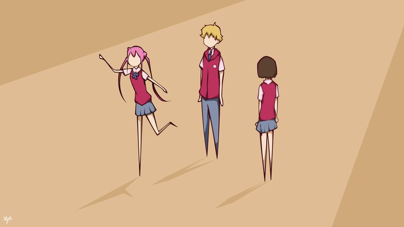 Three Anime Students — Beige