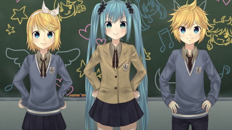 Three Anime Students — Blue