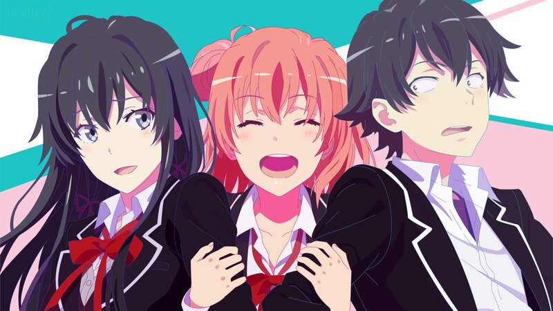 Three Anime Students — Pink, Playful, School Uniform