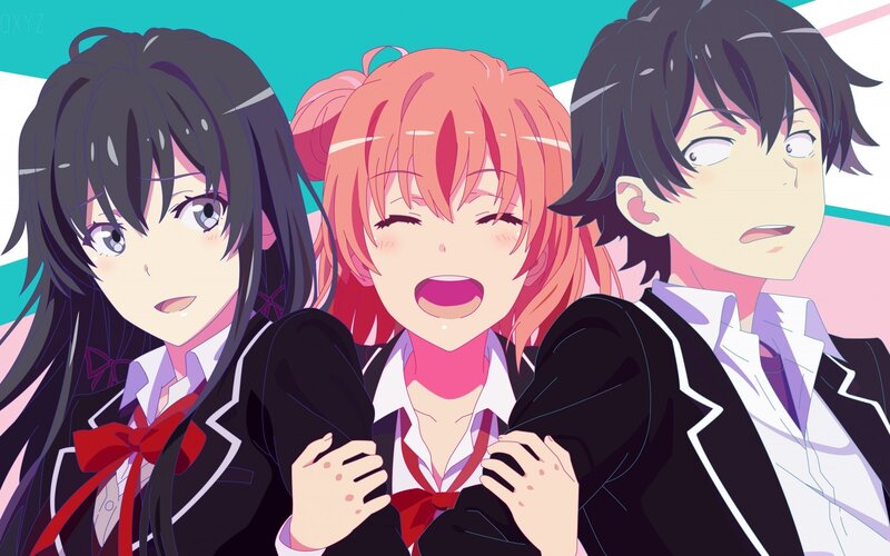 Three Anime Students — Pink, Playful
