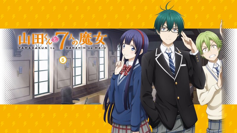 Three Anime Students — Yellow, Playful