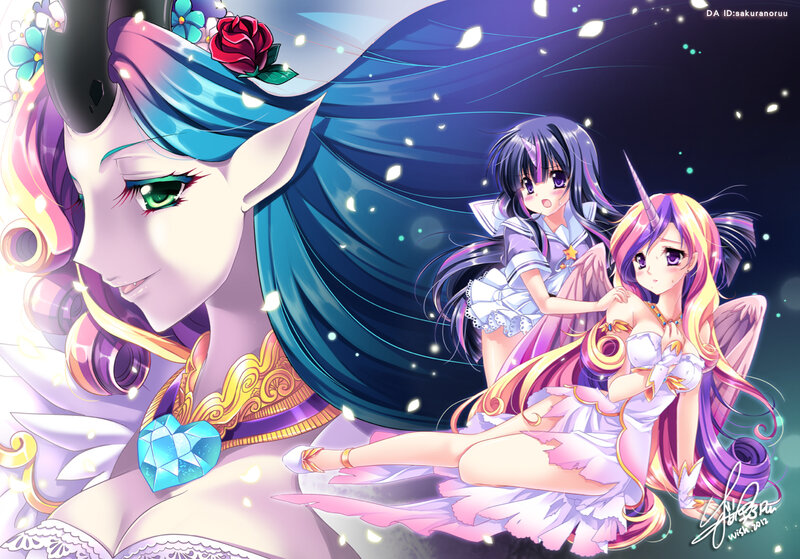 Three Anime-style Characters — Purple
