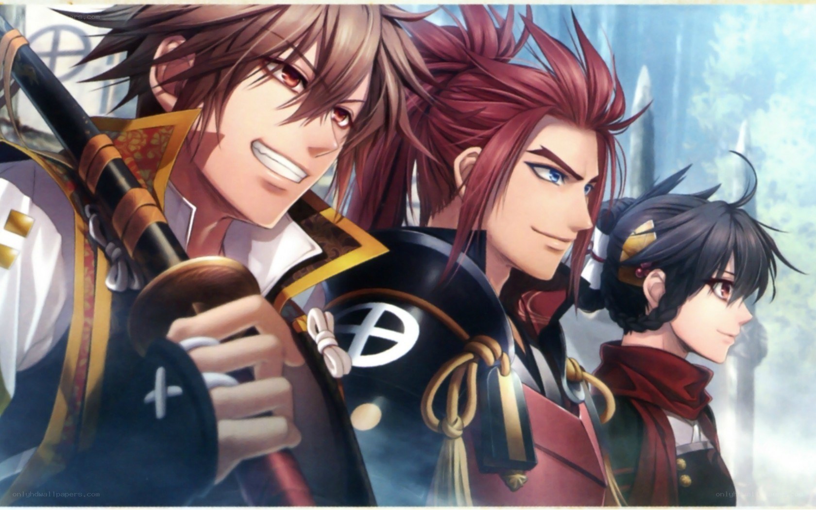 three anime warriors standing together