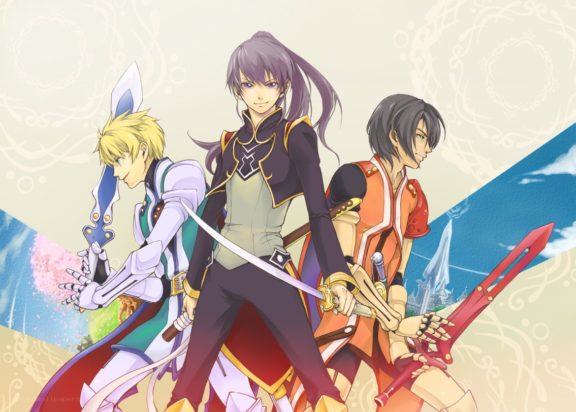 three anime warriors with swords