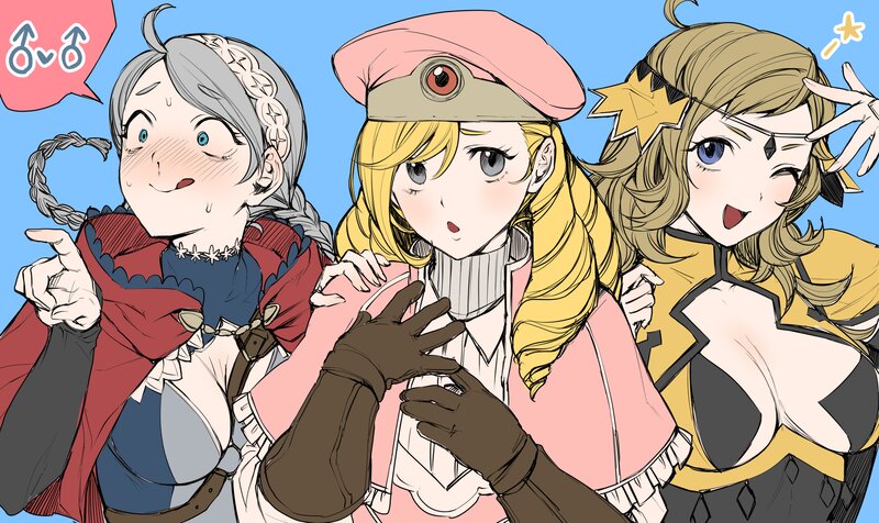 Three Anime Women — Blue, Playful, Manga