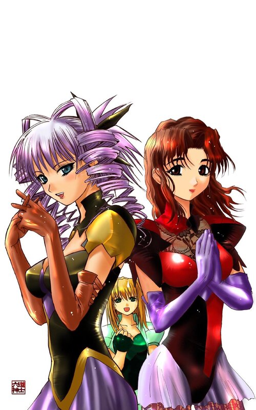 three anime women characters