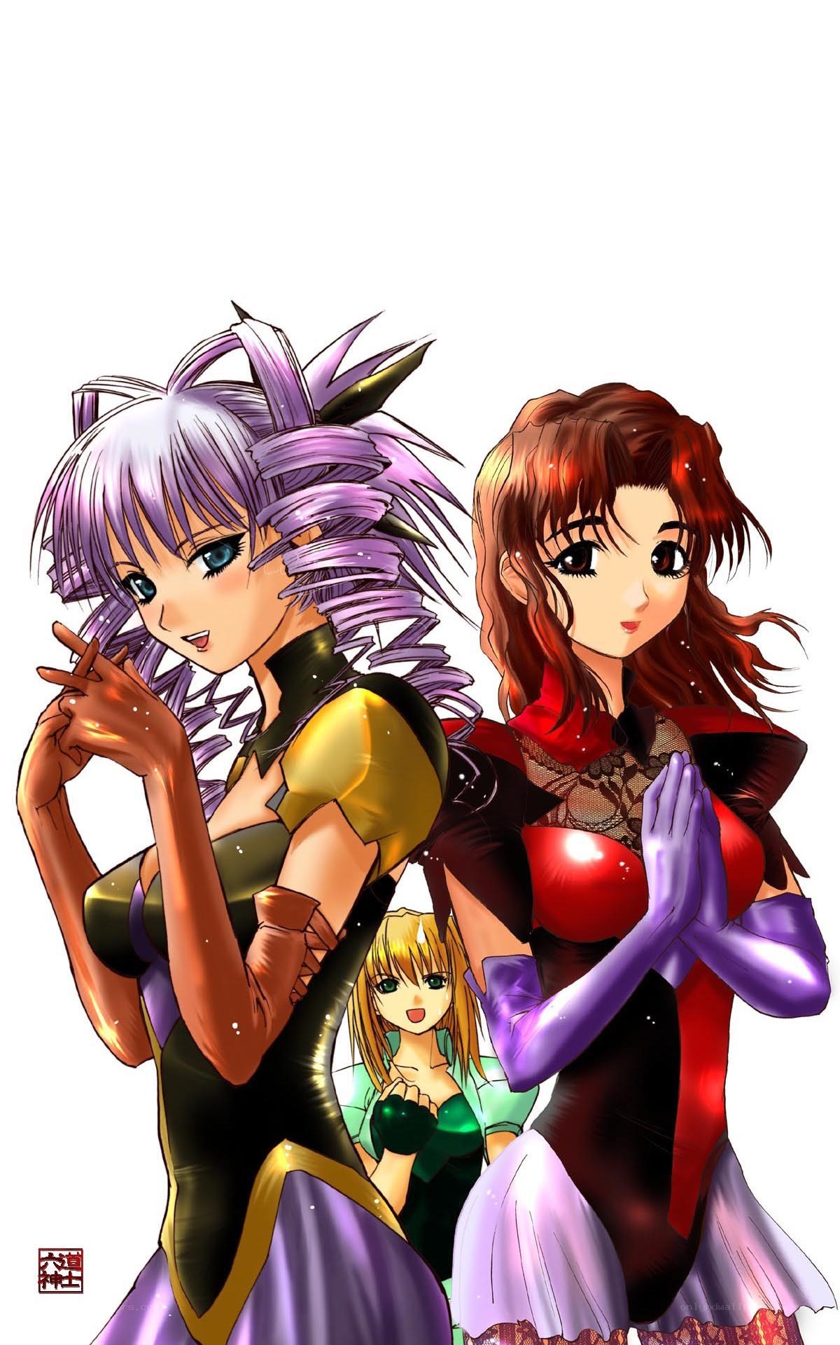 three anime women characters