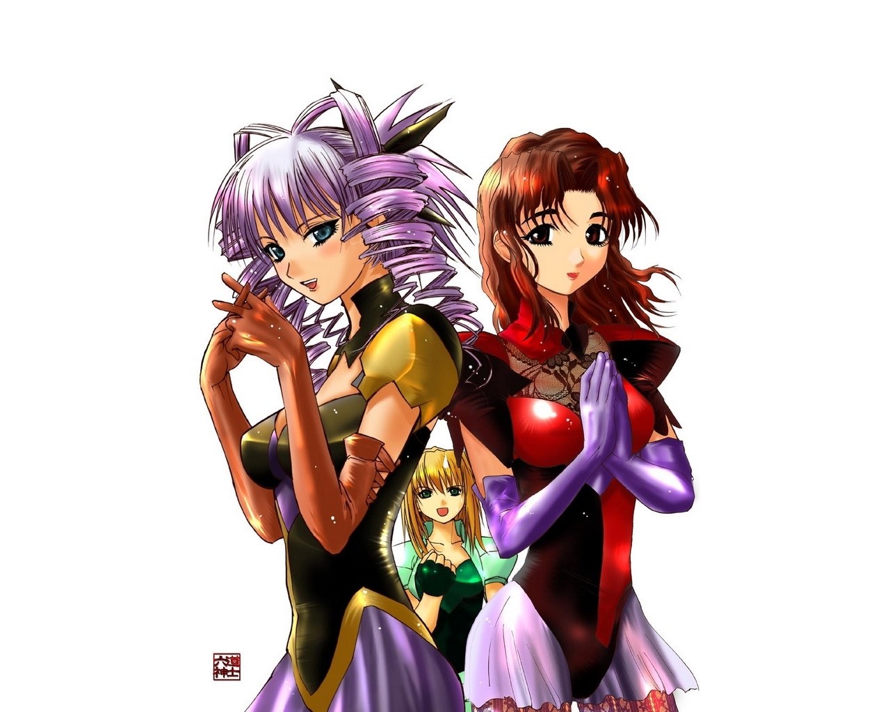 three anime women characters
