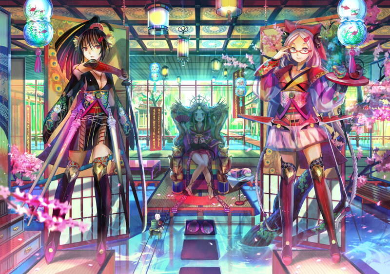 Three Anime Women in a Room — Pink