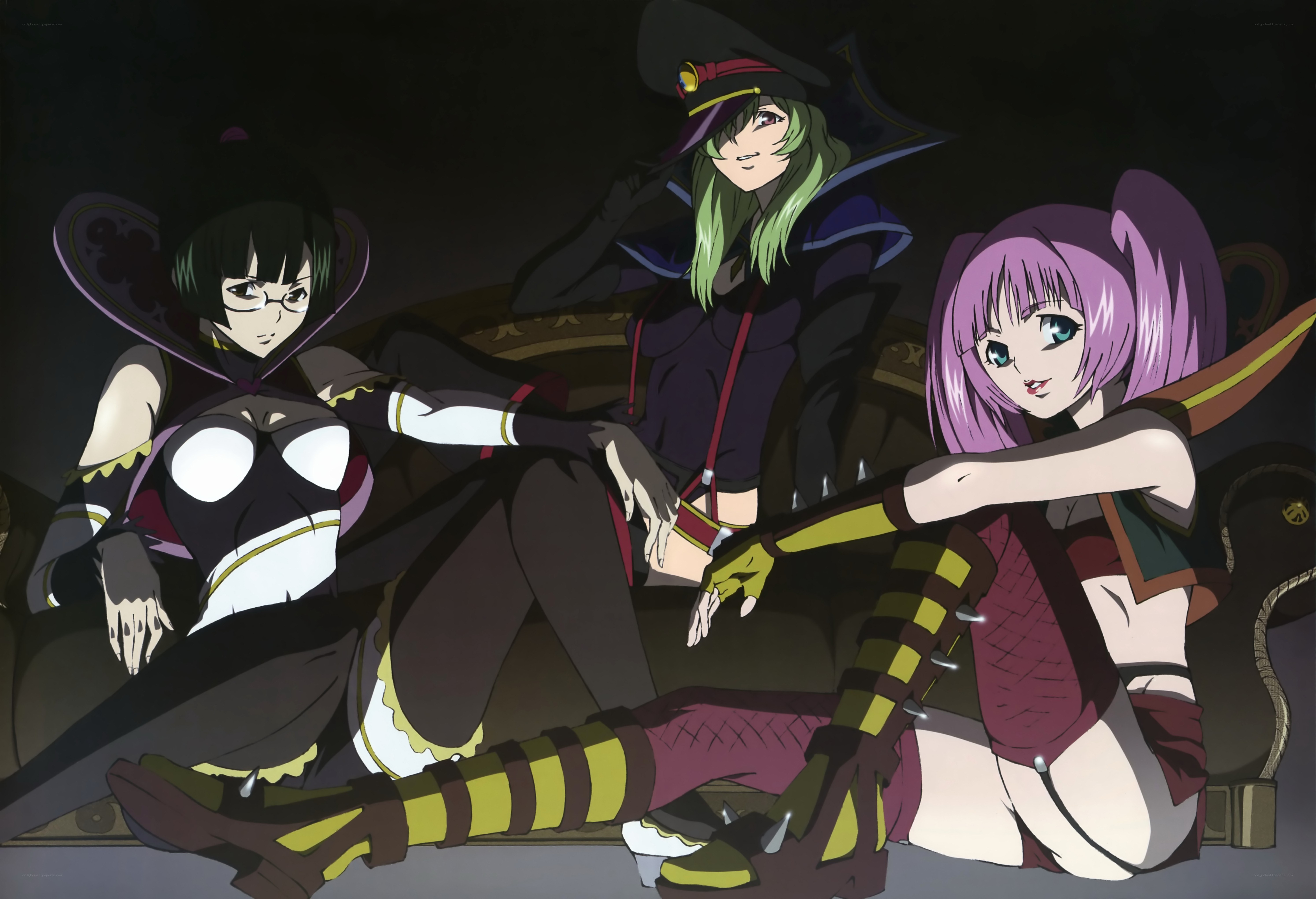 three anime women in dark setting