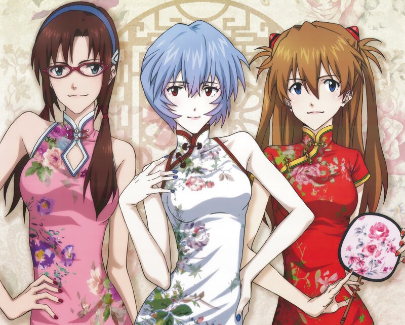 Three Anime Women in Dresses