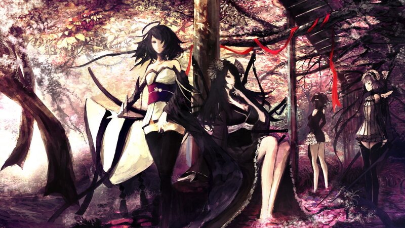 Three Anime Women in Forest