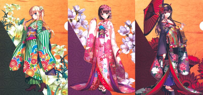 Three Anime Women in Kimonos — Orange