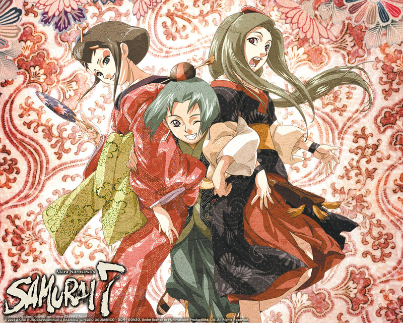Three Anime Women in Kimonos — Red
