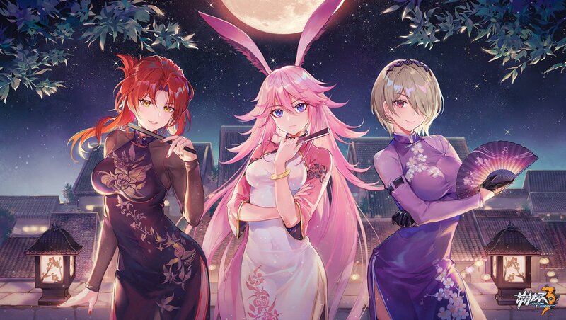 Three Anime Women in Qipaos