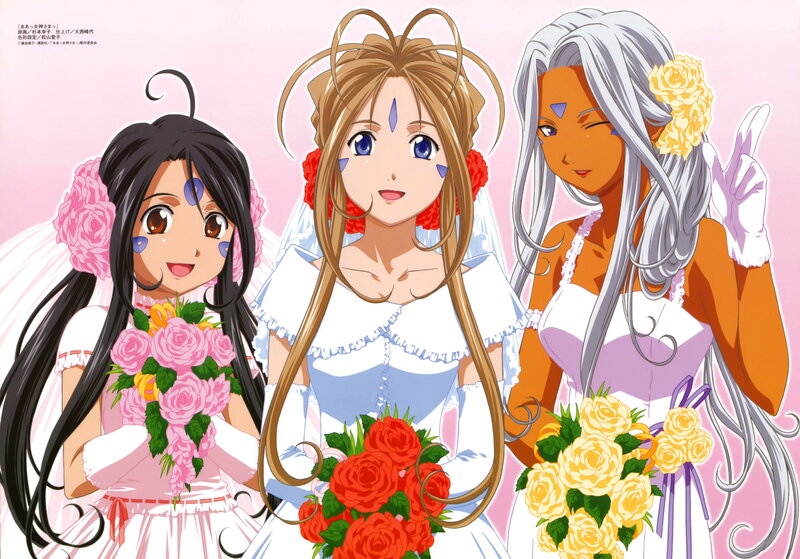 Three Anime Women in Wedding Dresses