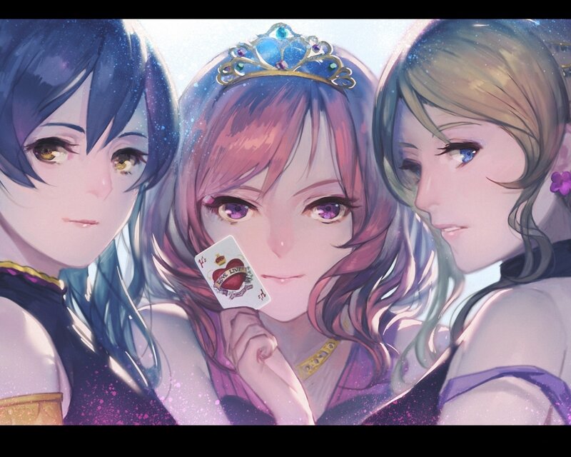 Three Anime Women — Purple, Dreamy