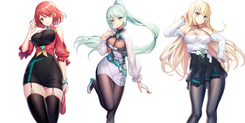 Three Anime Women — Red, Playful