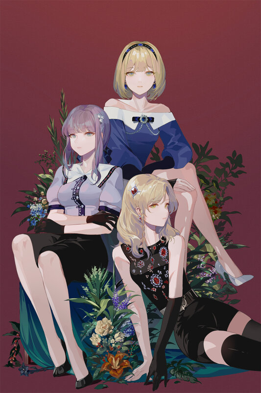 Three Anime Women with Flowers