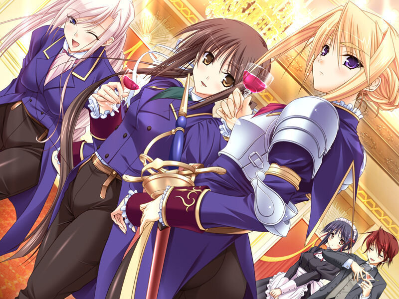 Three Anime Women with Swords — Purple