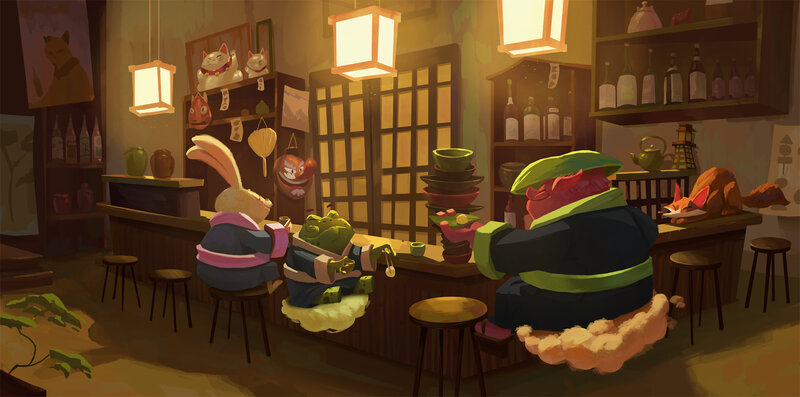 Three Anthropomorphic Animals at Bar