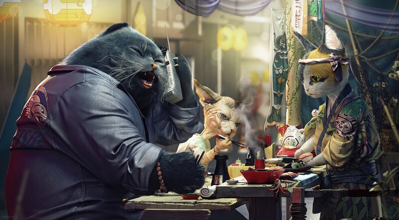 Three Anthropomorphic Cats