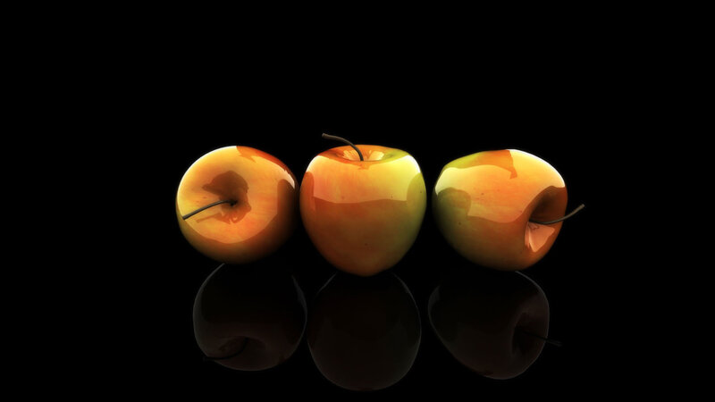 Three Apples on Black — Dramatic, 3d Render
